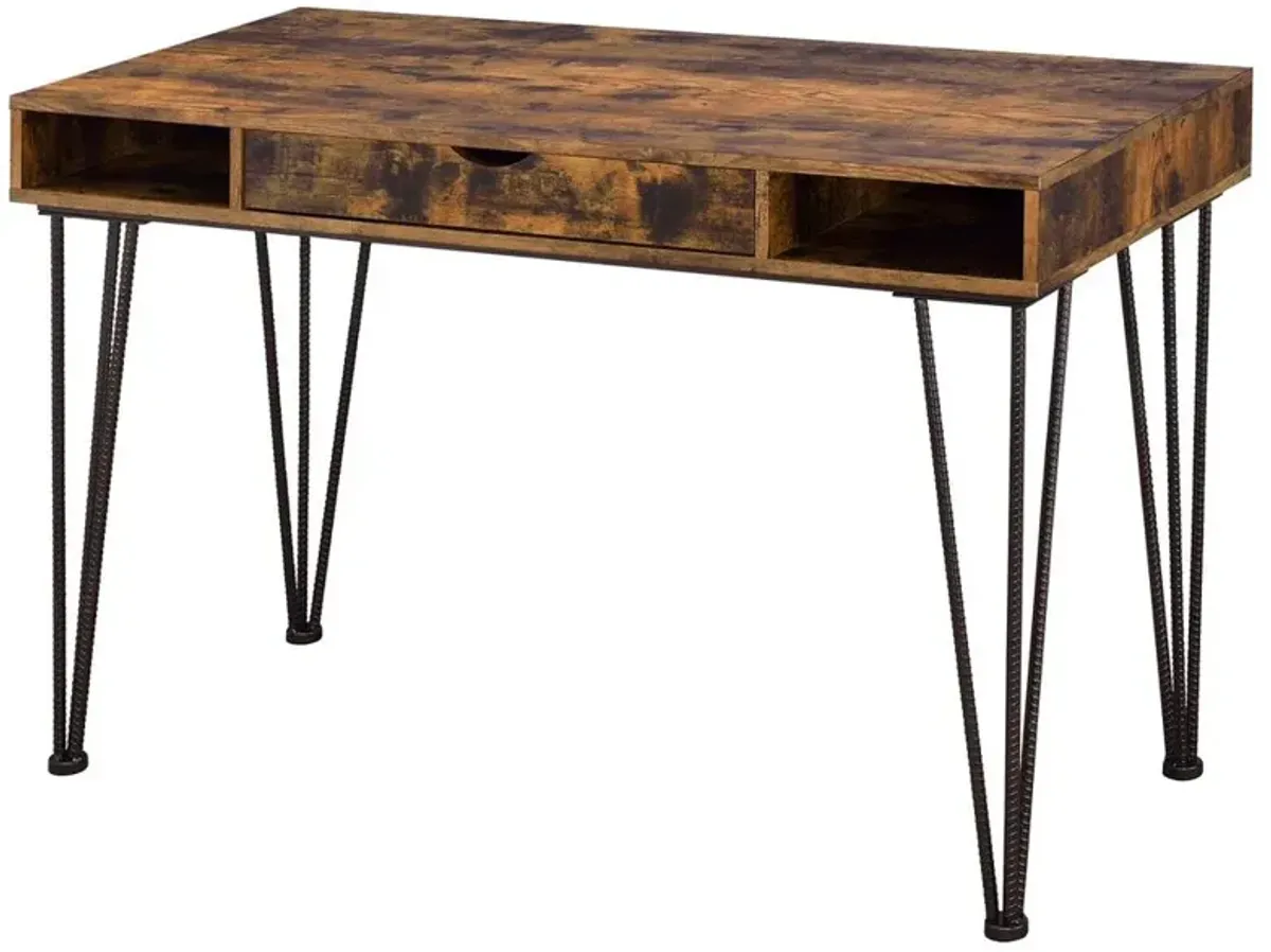 Olvera 1-drawer Writing Desk Antique Nutmeg and Dark Bronze