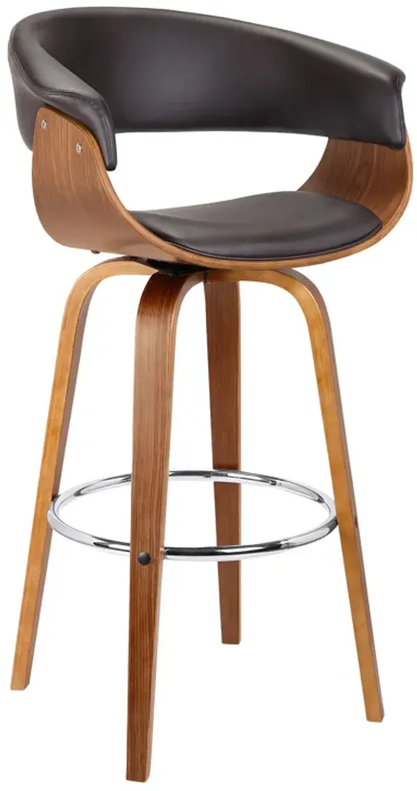 Julyssa  Counter Height Swivel Cream Faux Leather and Walnut Wood Bar Stool