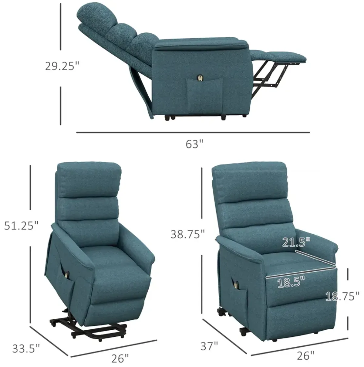 Power Lift Chair for Cozy Seekers, Electric Lift Recliner Chair with Remote Control, Side Pockets for Living Room, Blue