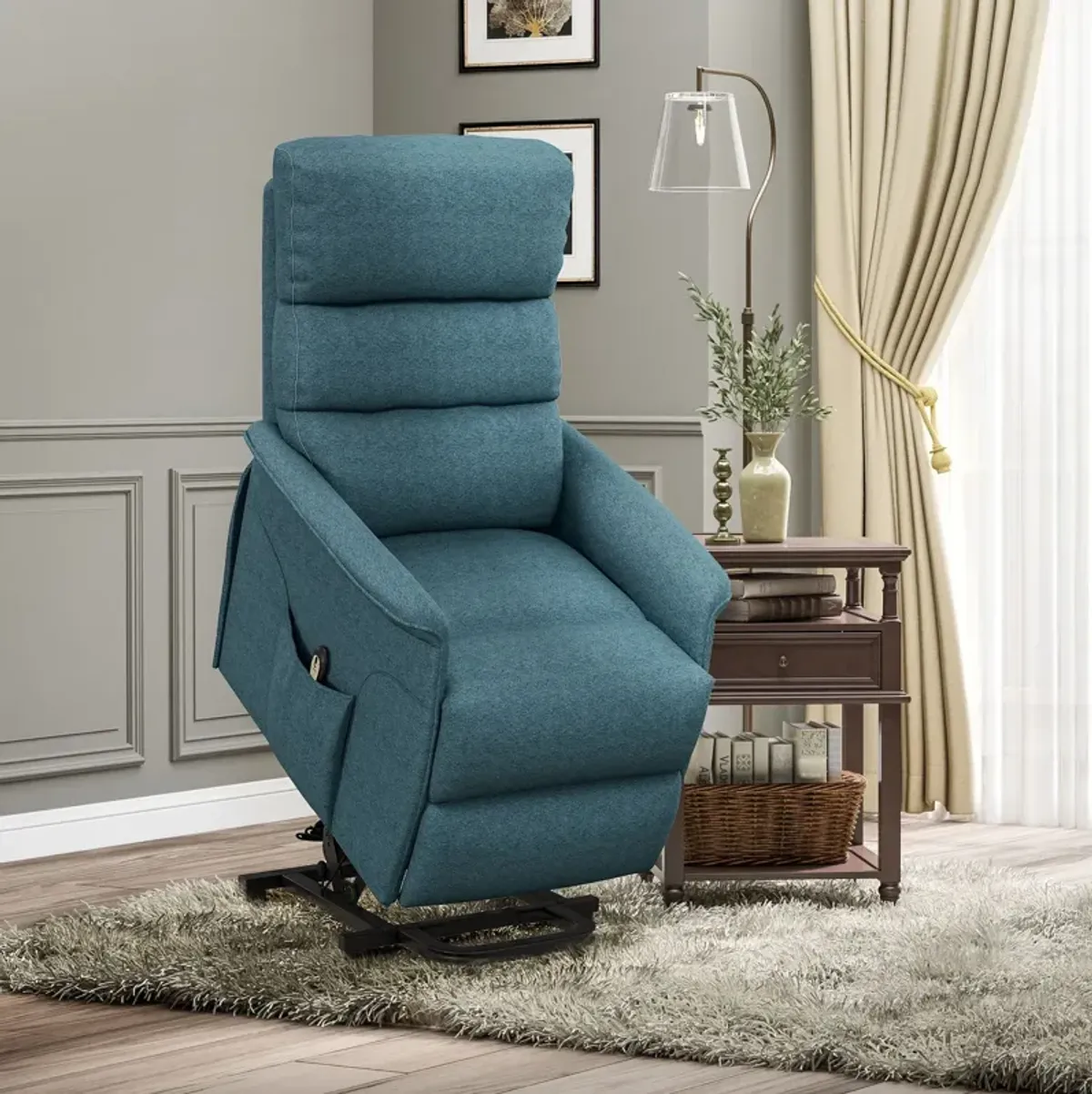 Power Lift Chair for Cozy Seekers, Electric Lift Recliner Chair with Remote Control, Side Pockets for Living Room, Blue