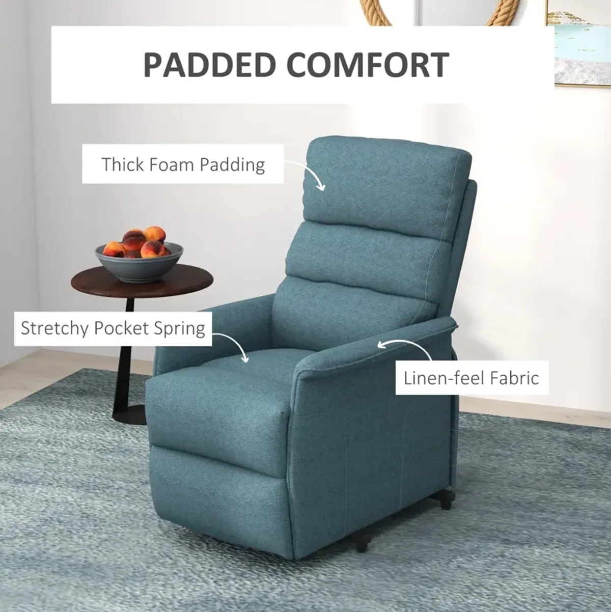 Power Lift Chair for Cozy Seekers, Electric Lift Recliner Chair with Remote Control, Side Pockets for Living Room, Blue