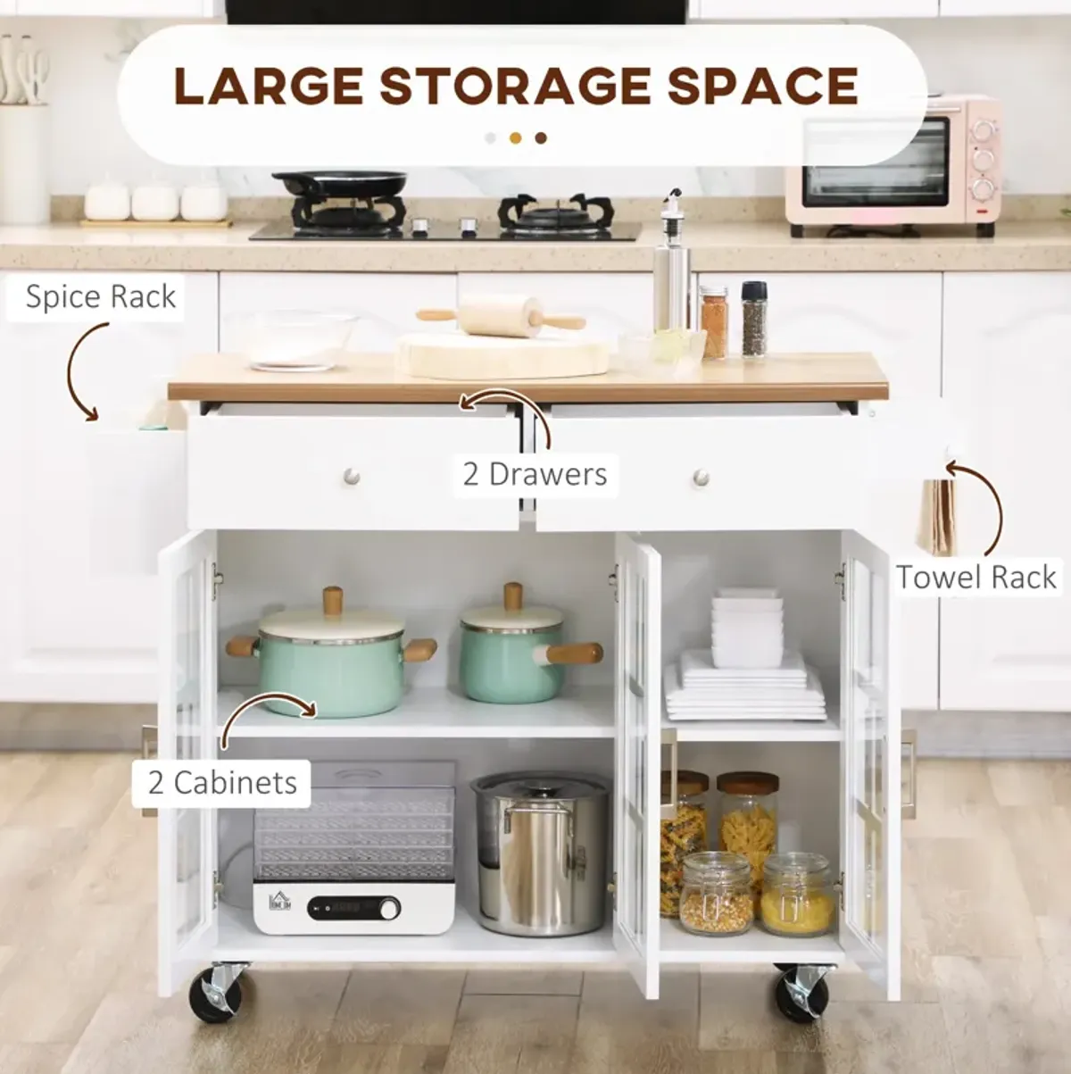 Versatile Kitchen Helper: Rolling Island with Storage & Racks