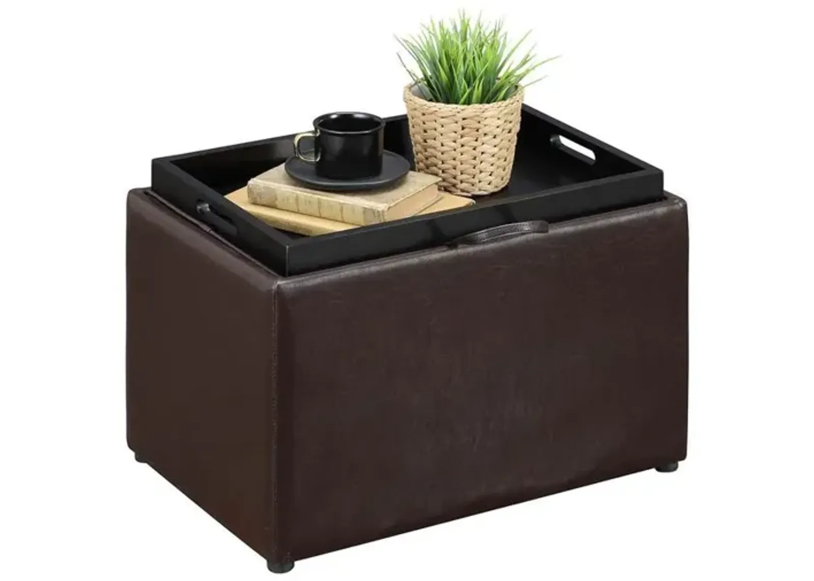 Convience Concept, Inc. Designs4Comfort Accent Storage Ottoman with Reversible Tray Espresso Faux Leather