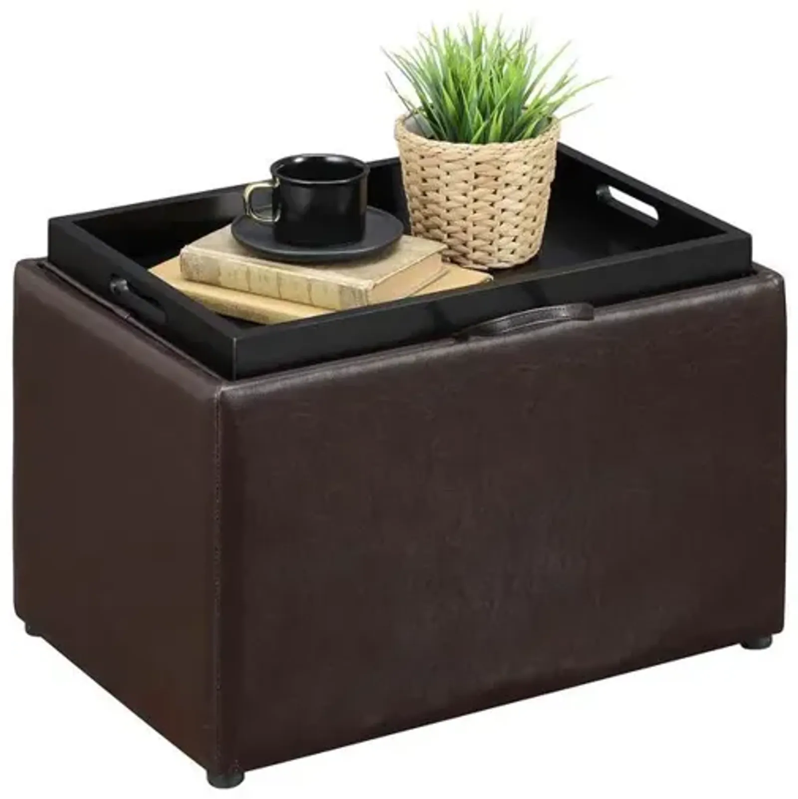 Convience Concept, Inc. Designs4Comfort Accent Storage Ottoman with Reversible Tray Espresso Faux Leather