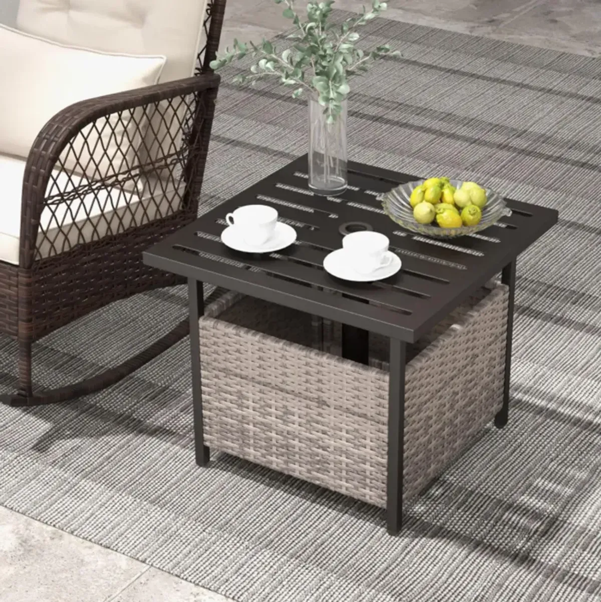 Hivvago Outdoor Patio Rattan Wicker Steel Side Deck Table