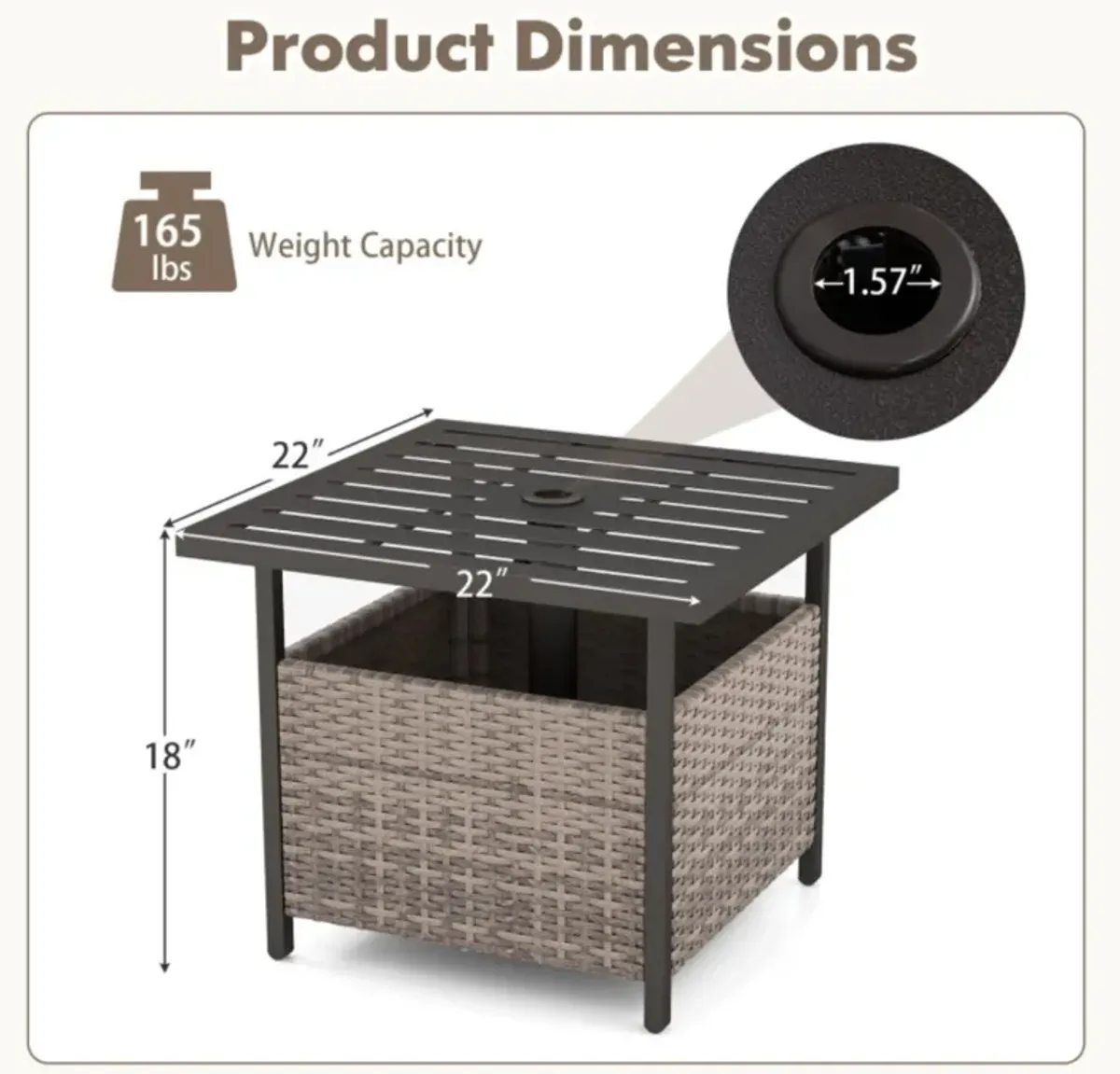 Hivvago Outdoor Patio Rattan Wicker Steel Side Deck Table