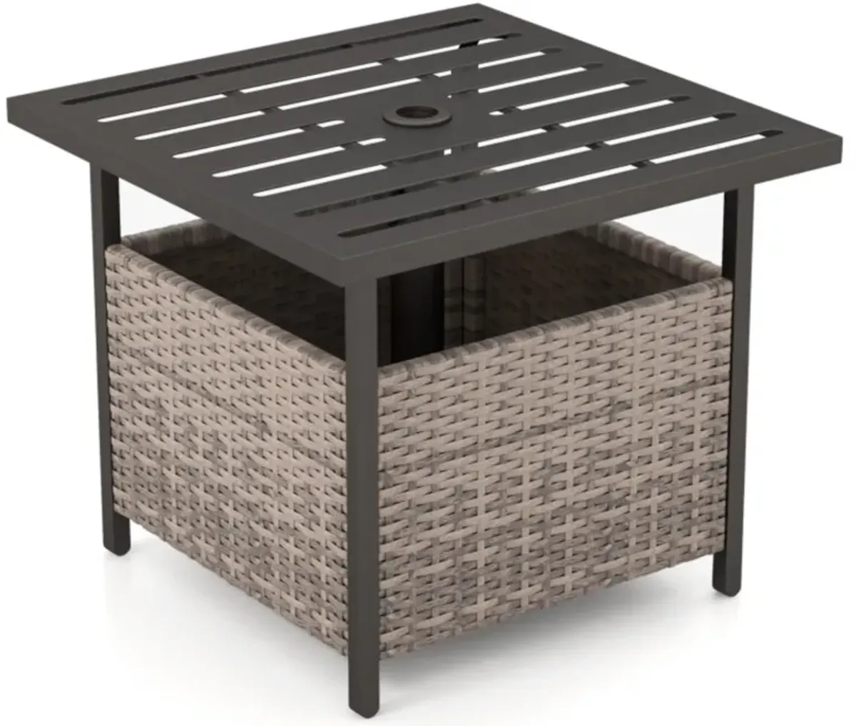 Hivvago Outdoor Patio Rattan Wicker Steel Side Deck Table