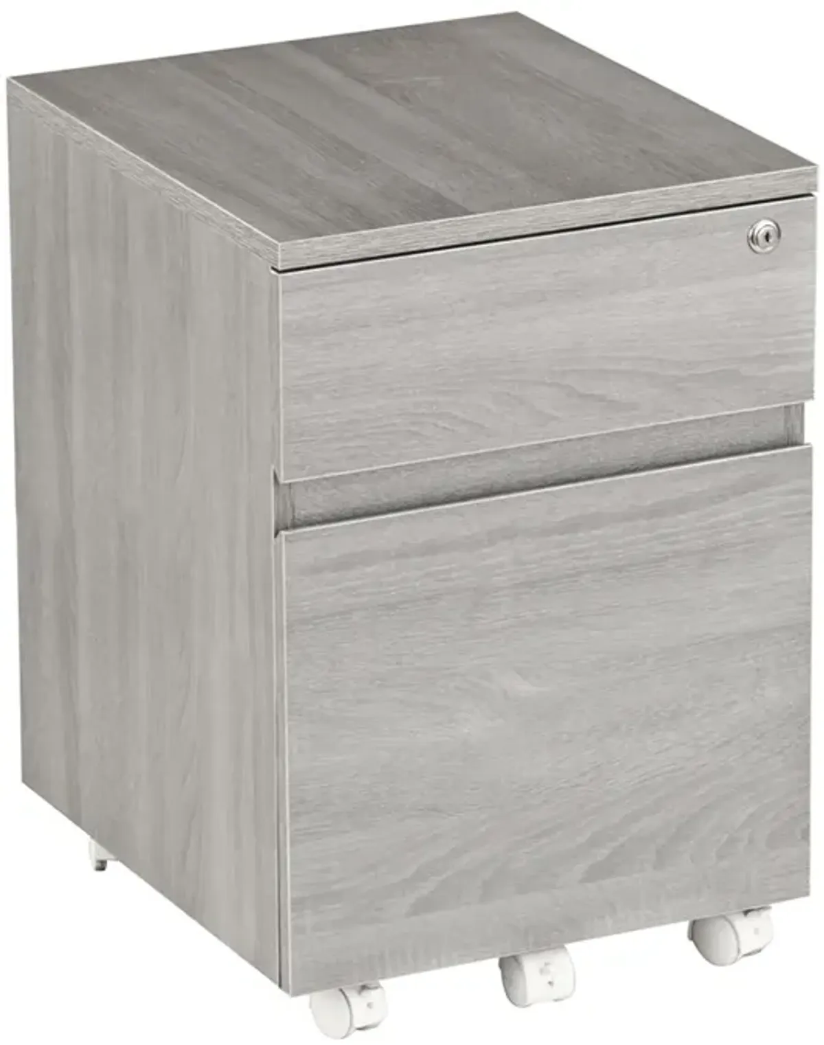 Rolling Two Drawer Vertical Filing Cabinet with Lock and Storage, Grey