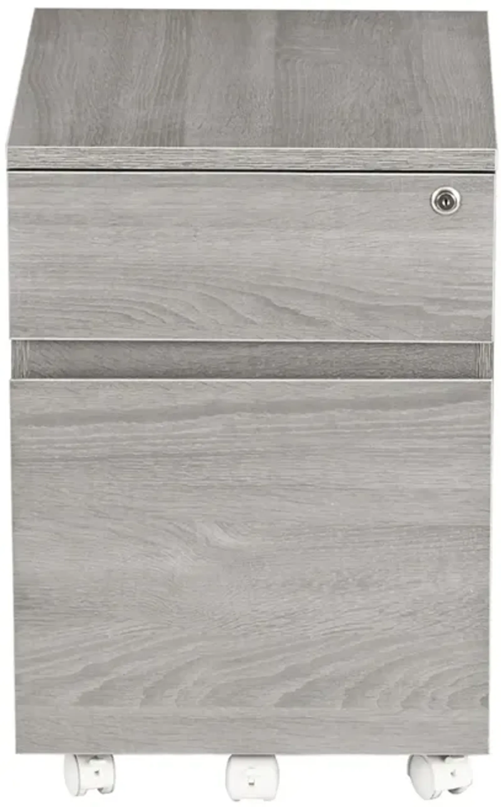 Rolling Two Drawer Vertical Filing Cabinet with Lock and Storage, Grey