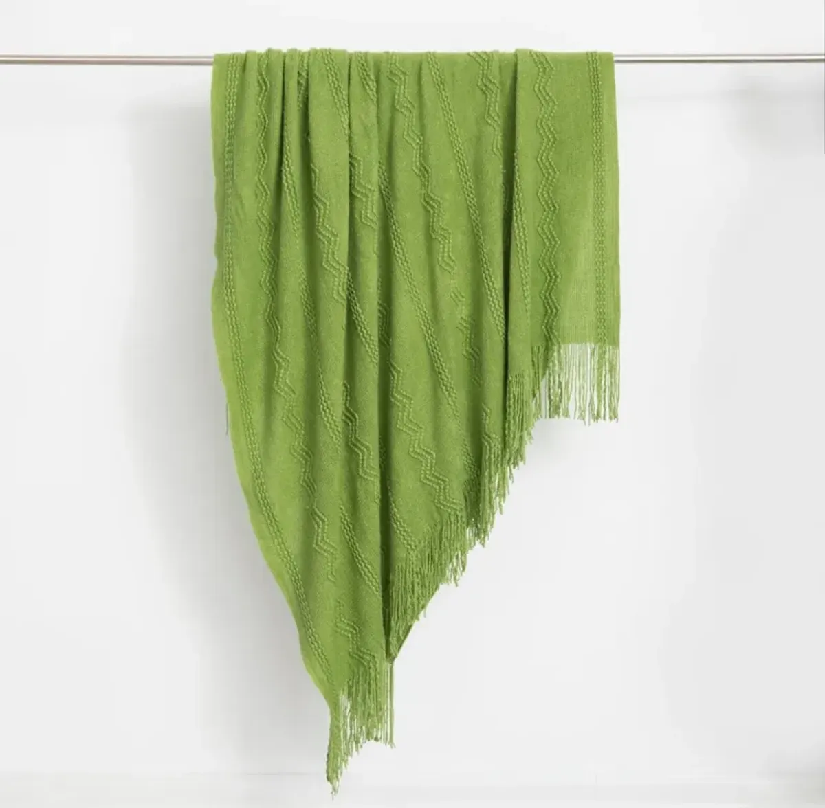 Decorative Zigzag Stripe Pattern Knit Throw Blanket, 50x60 in, Complete with Delicate Fringe Details - Green, Lightweight, Breathable, Easy Care, Versatile, All-Season, Ideal for Lounging, Gifting