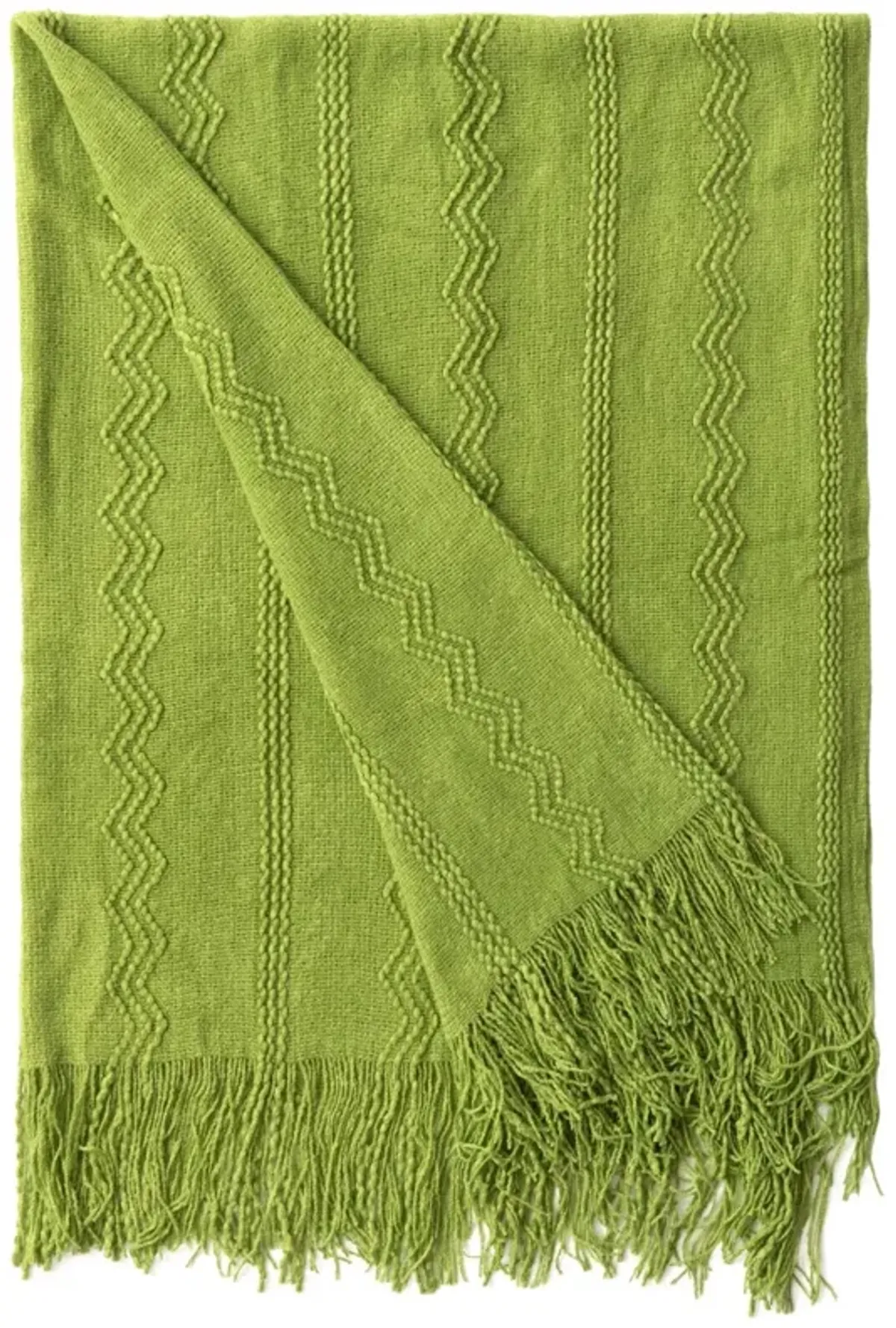 Decorative Zigzag Stripe Pattern Knit Throw Blanket, 50x60 in, Complete with Delicate Fringe Details - Green, Lightweight, Breathable, Easy Care, Versatile, All-Season, Ideal for Lounging, Gifting