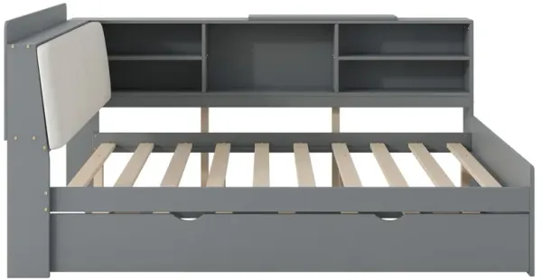 Merax Platform Bed with Trundle and Storage Headboard