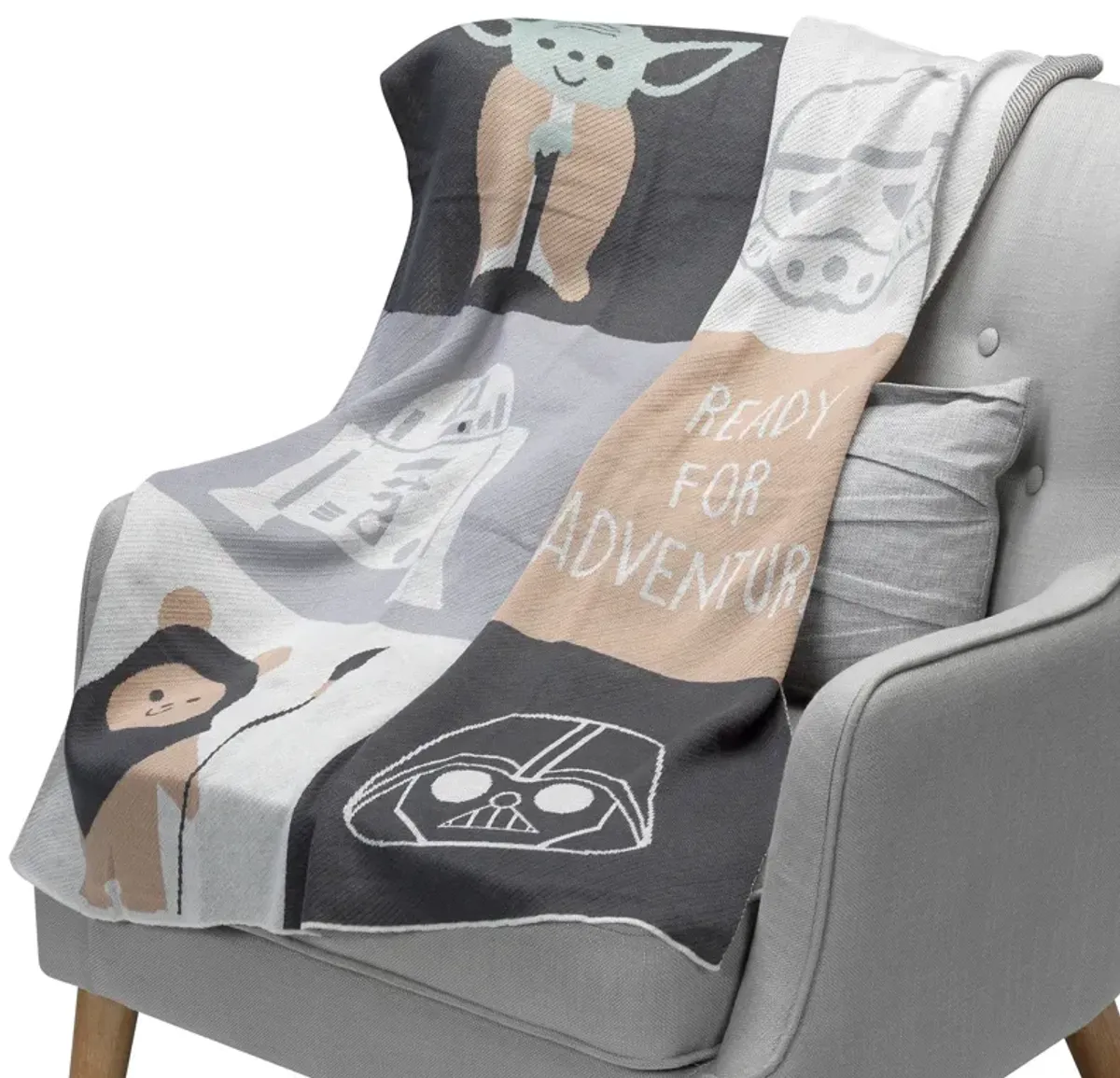 Lambs & Ivy Star Wars The Force Knit Baby Blanket - Yoda/Ewok/R2-D2/Vader