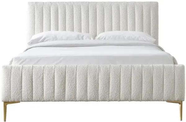 Omax Decor Julia Wood and Fabric Upholstered Queen Platform Bed in White Boucle