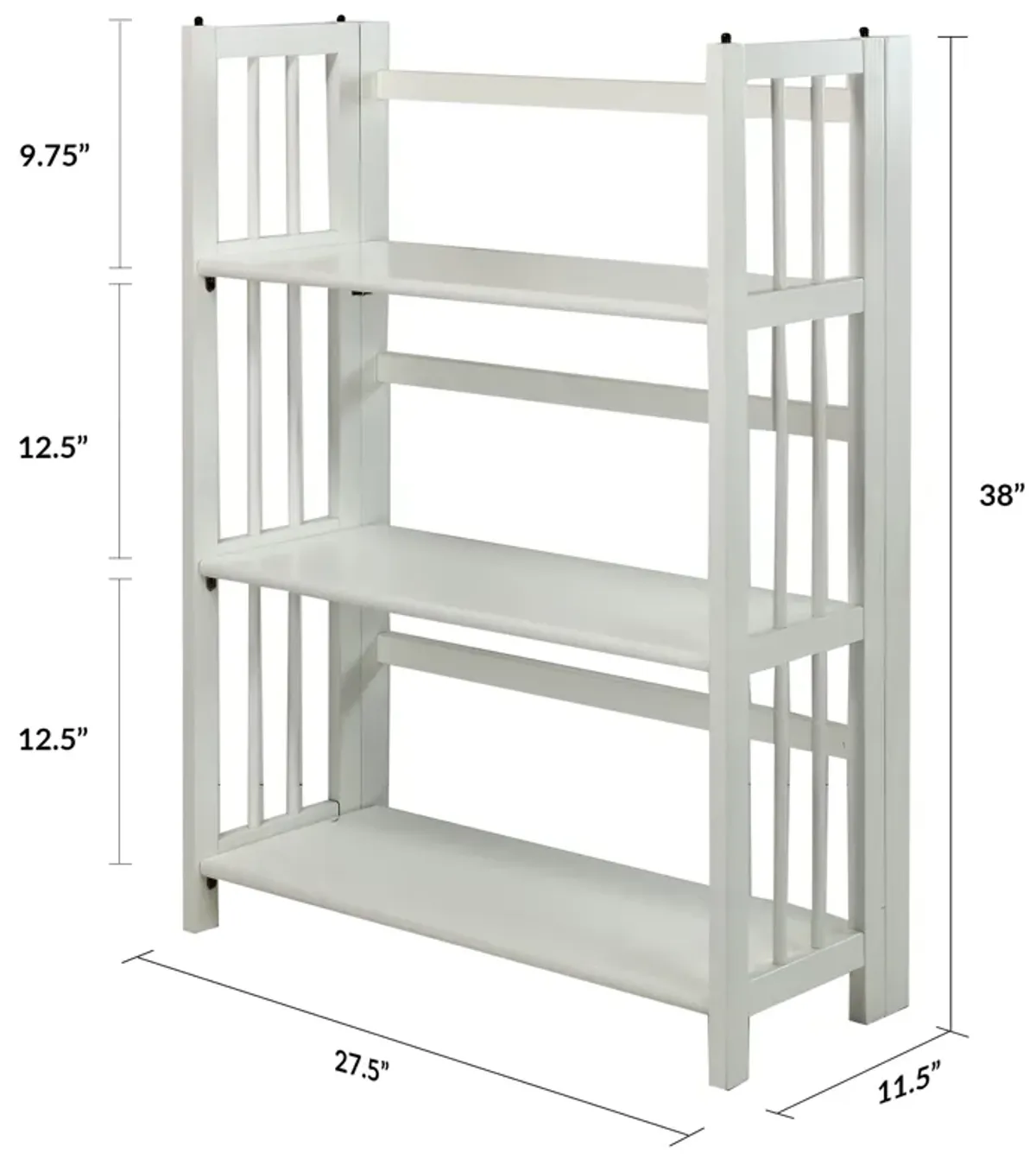 Casual Home 3-Shelf Folding Stackable Bookcase (27.5" Wide)-White