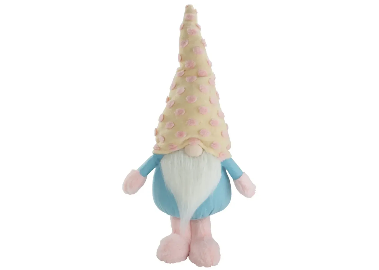 22" Blue and Pink Standing Spring Plush Gnome Figure with a Polka Dot Hat