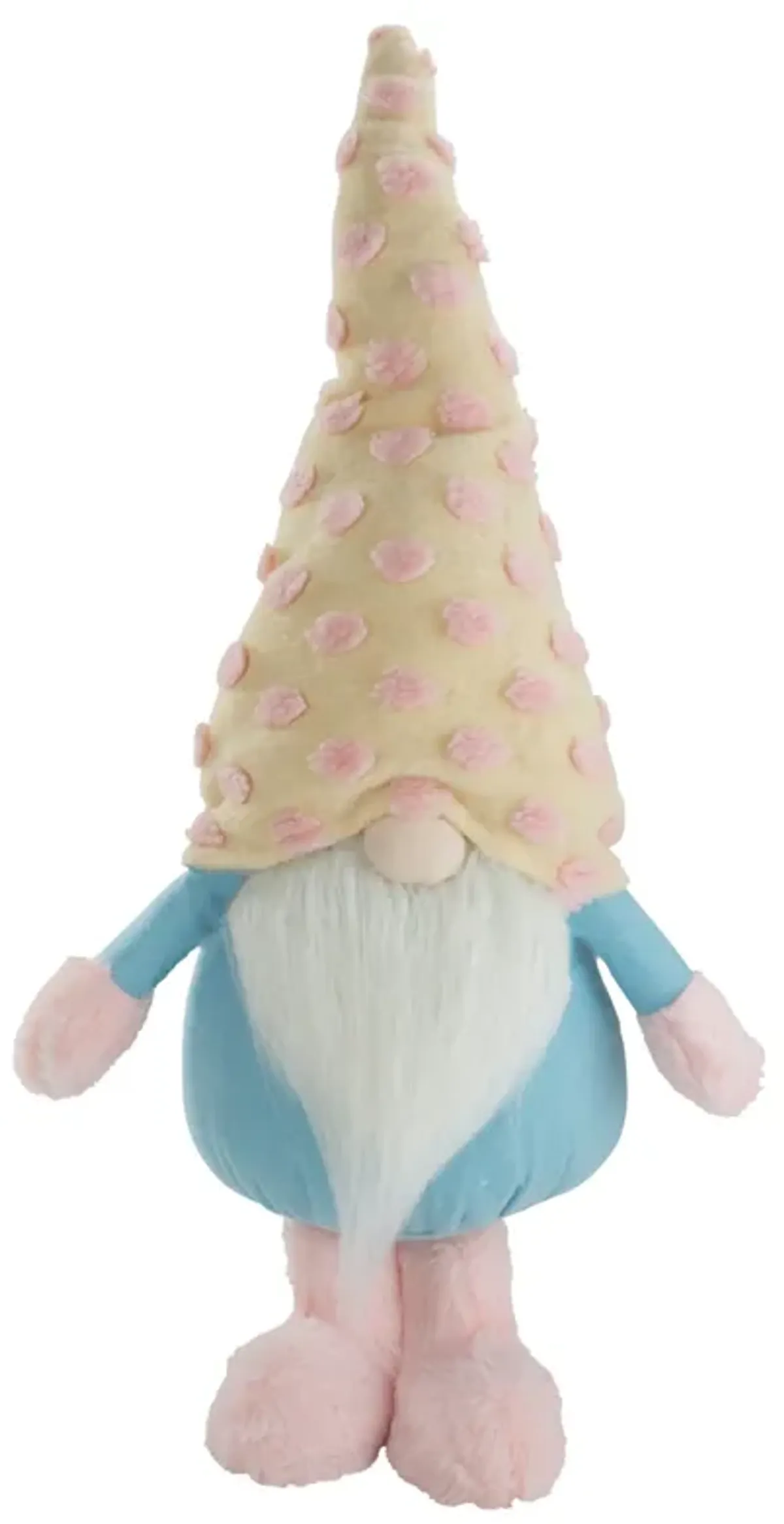 22" Blue and Pink Standing Spring Plush Gnome Figure with a Polka Dot Hat