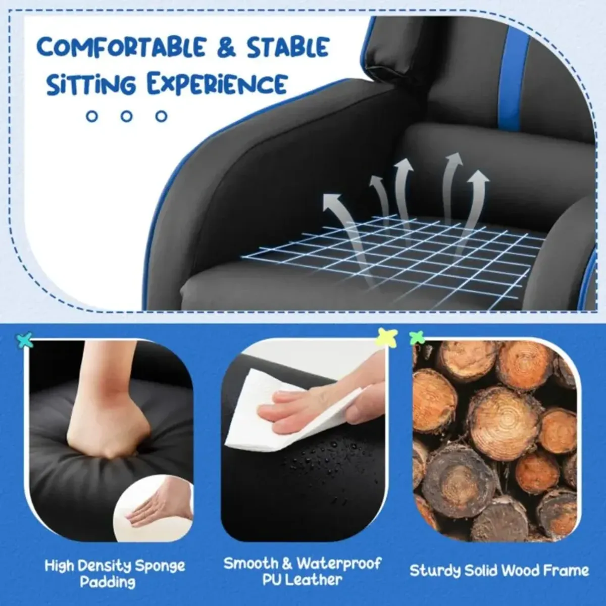 Hivvago Kids Recliner Chair with Side Pockets and Footrest