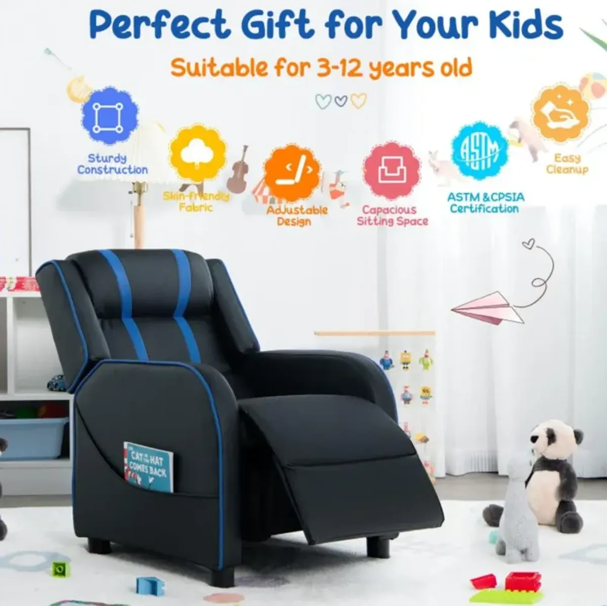 Hivvago Kids Recliner Chair with Side Pockets and Footrest
