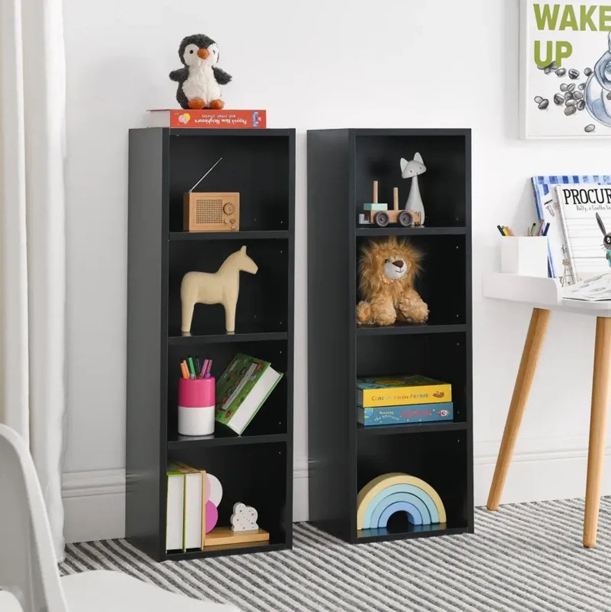 70.9 in.Tall Wood 4-Shelf Standard Bookcase with Shelves (Set of 2)