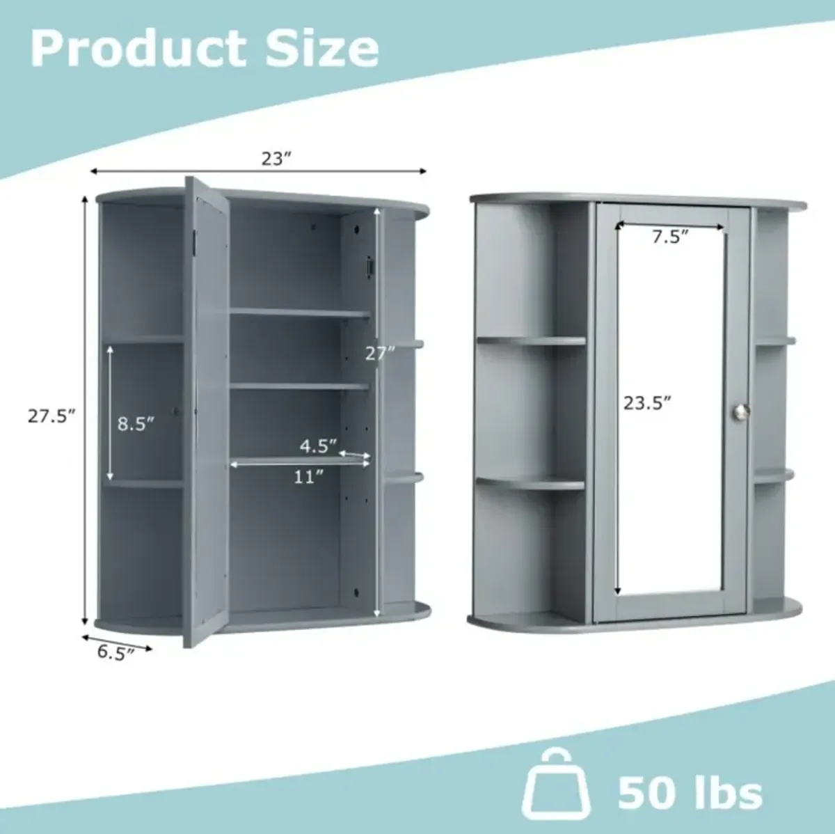 Hivvago Bathroom Wall Medicine Cabinet with Mirror Door Removable and Adjustable Shelves for Bathroom