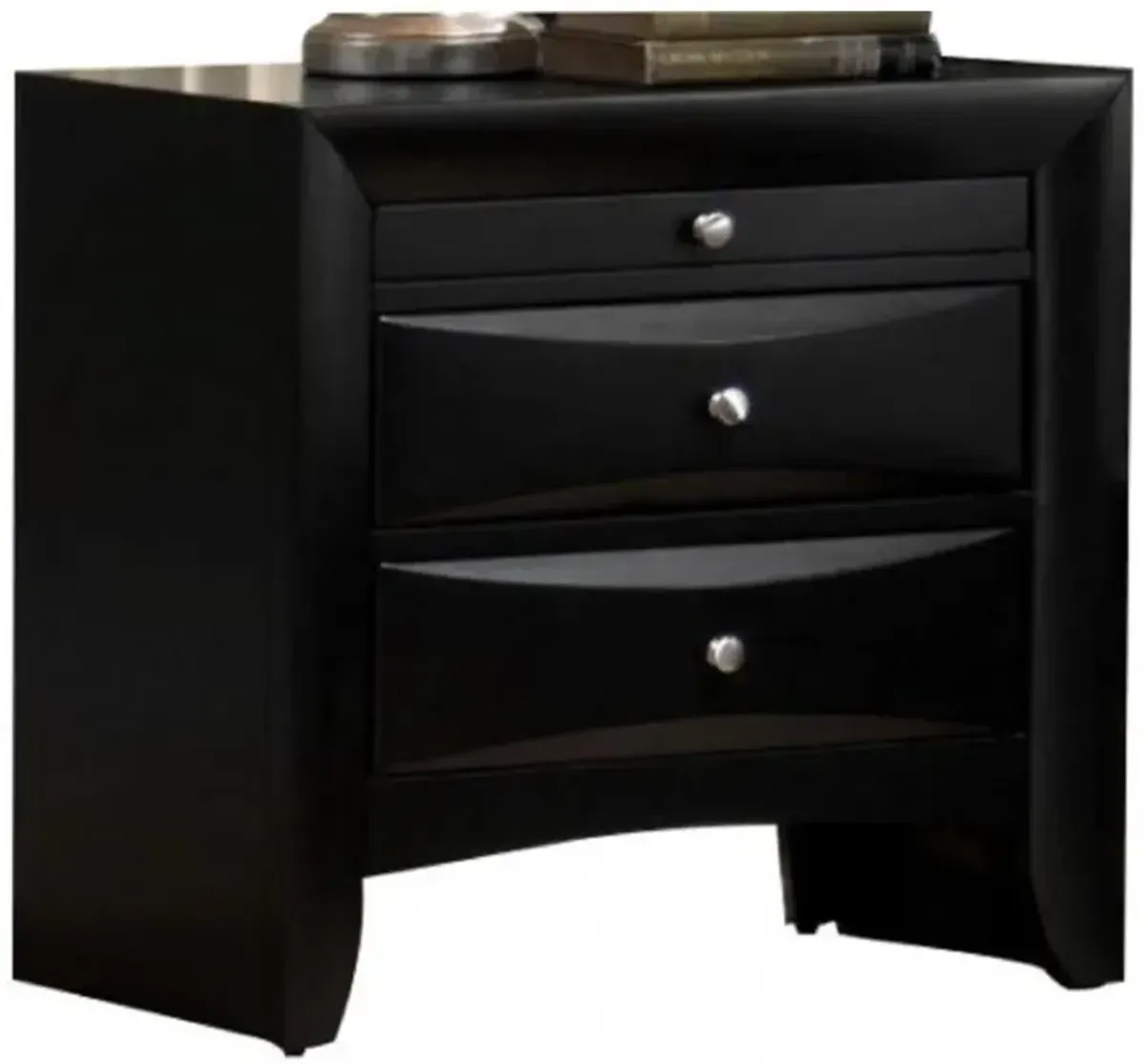 1 Piece Contemporary 2 Drawer Nightstand End Table Jewelry Tray Black Finish Solid Wood Wooden