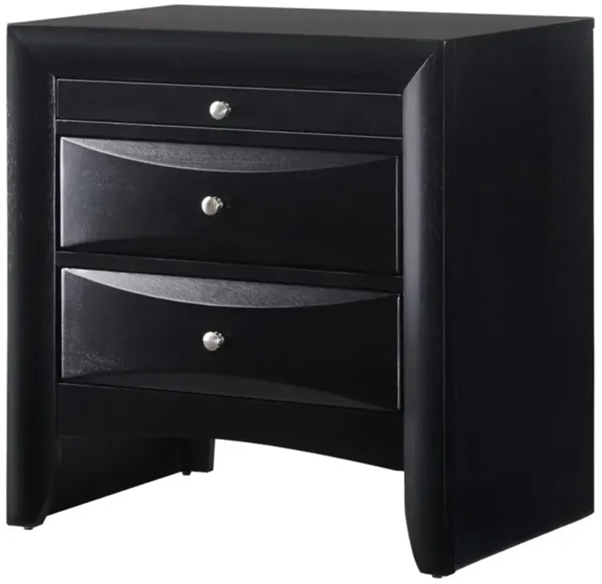 1 Piece Contemporary 2 Drawer Nightstand End Table Jewelry Tray Black Finish Solid Wood Wooden