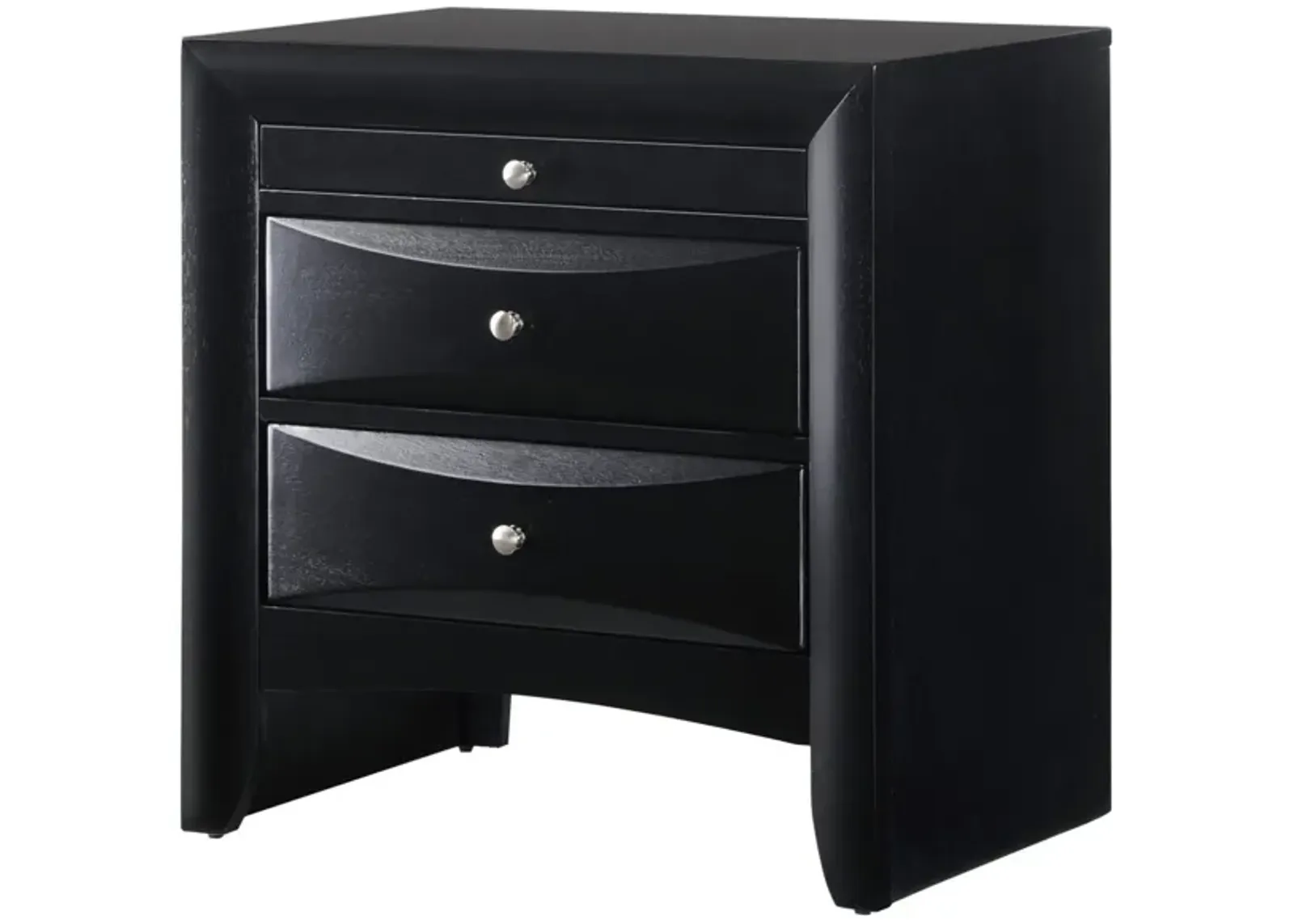 1 Piece Contemporary 2 Drawer Nightstand End Table Jewelry Tray Black Finish Solid Wood Wooden