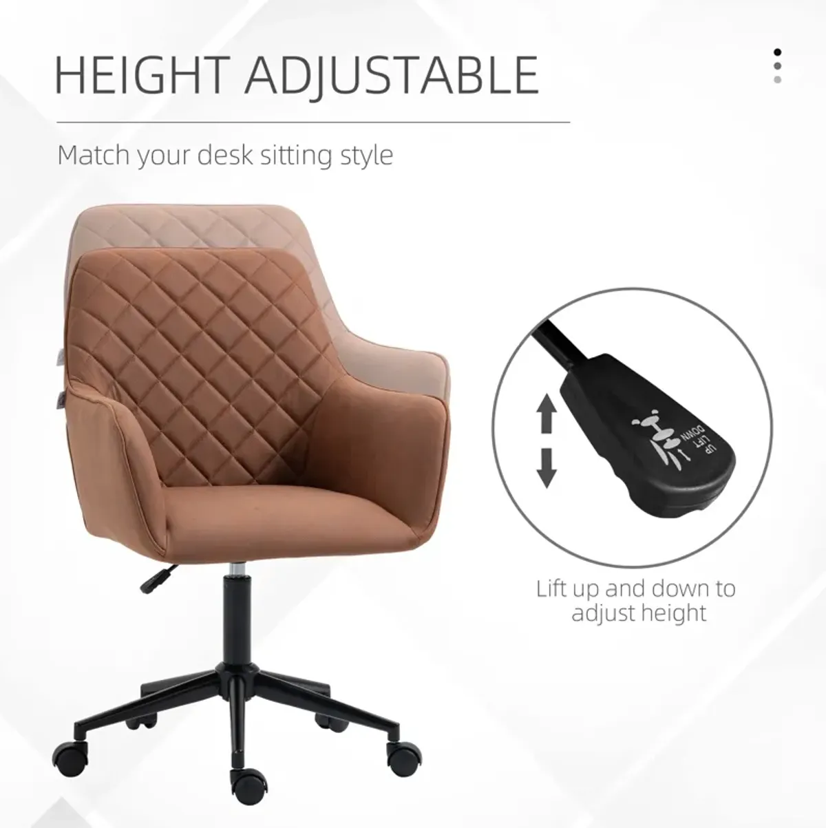 Vinsetto Mid Back Modern Home Office Chair Swivel Computer Desk Chair with Adjustable Height, Microfiber Cloth, Diamond Line Design, and Padded Armrests, Brown