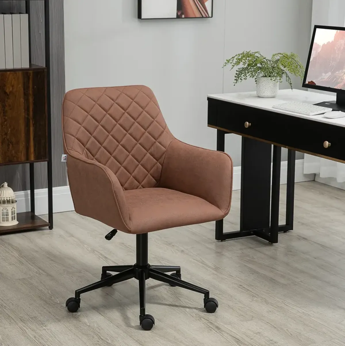 Vinsetto Mid Back Modern Home Office Chair Swivel Computer Desk Chair with Adjustable Height, Microfiber Cloth, Diamond Line Design, and Padded Armrests, Brown