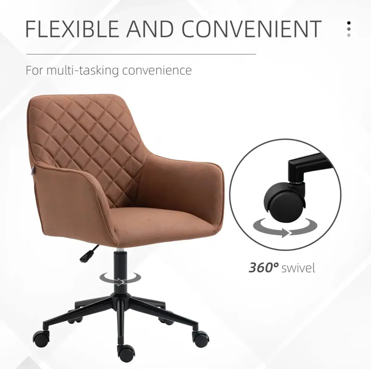 Vinsetto Mid Back Modern Home Office Chair Swivel Computer Desk Chair with Adjustable Height, Microfiber Cloth, Diamond Line Design, and Padded Armrests, Brown