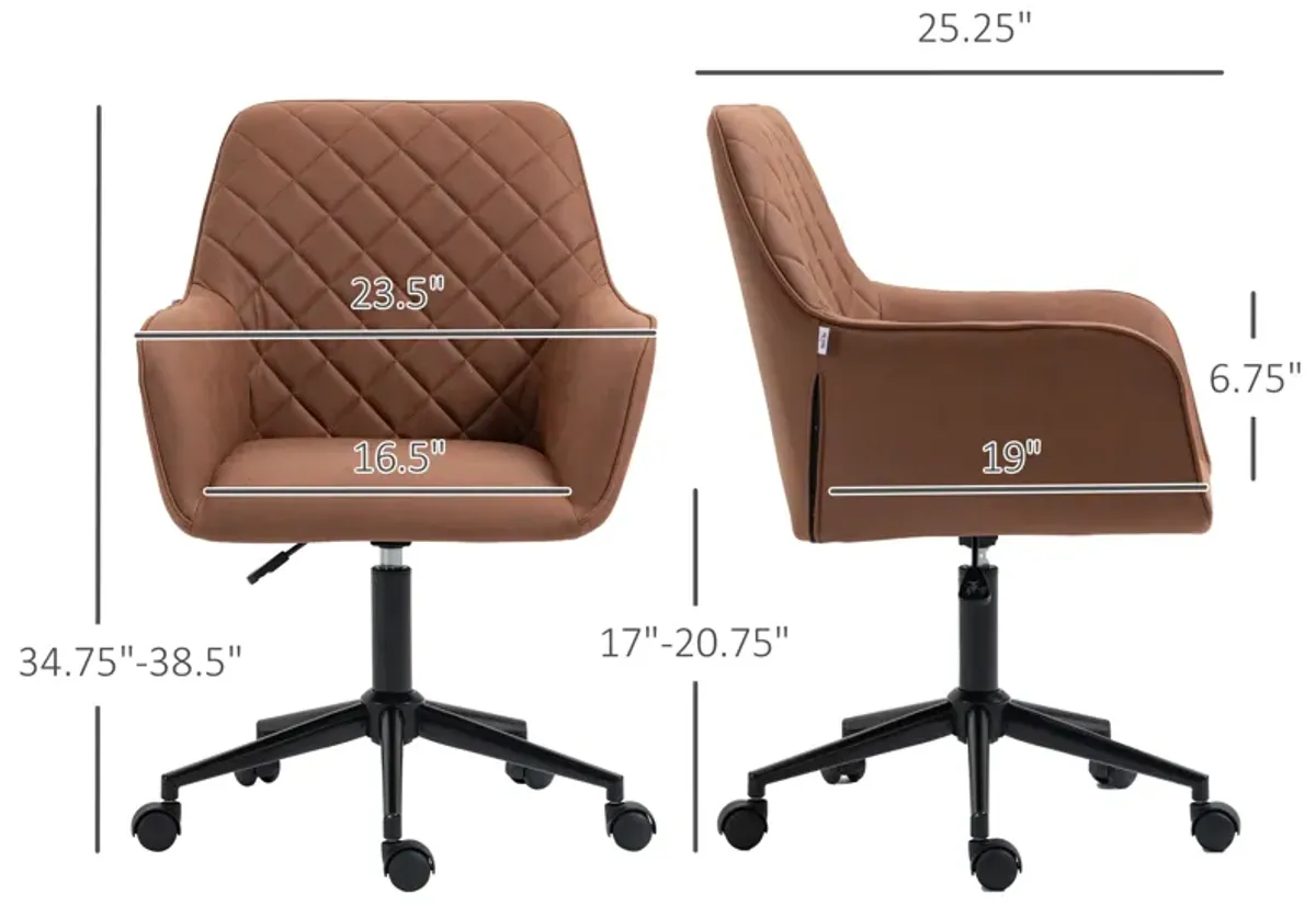 Vinsetto Mid Back Modern Home Office Chair Swivel Computer Desk Chair with Adjustable Height, Microfiber Cloth, Diamond Line Design, and Padded Armrests, Brown