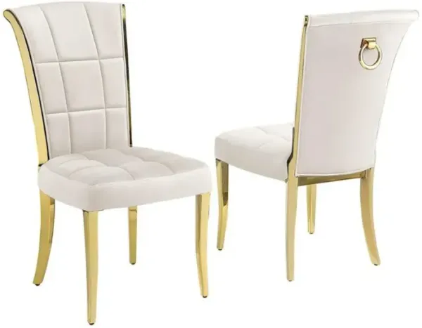 Best Quality Furniture Cream Velvet Chairs With Gold Color Base (Set Of 2)