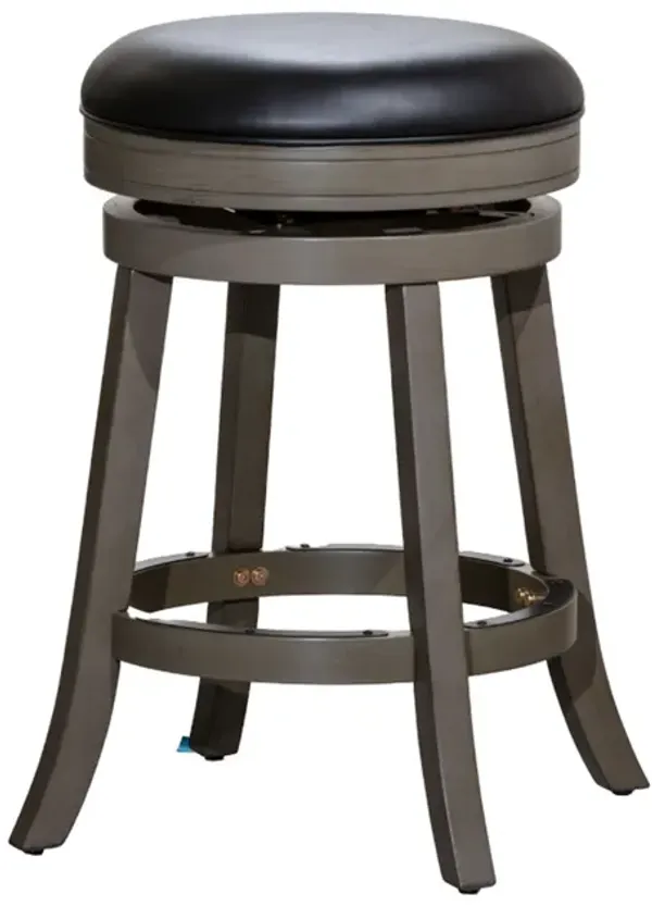 Opi 24 Inch Swivel Counter Stool, Black Bonded Leather, Weathered Gray - Benzara