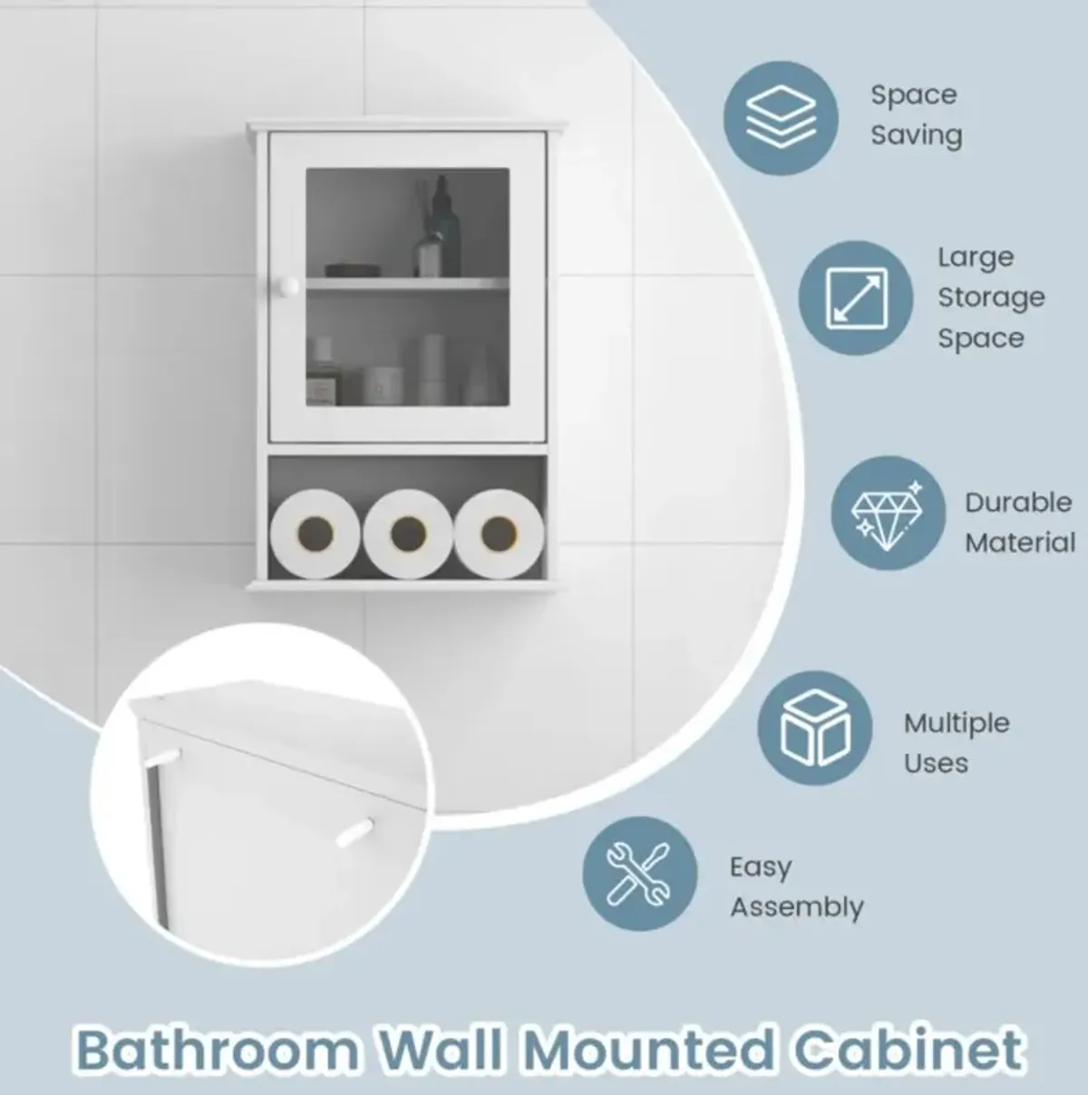 Hivvago Bathroom Wall Mounted Adjustable Hanging Storage Medicine Cabinet