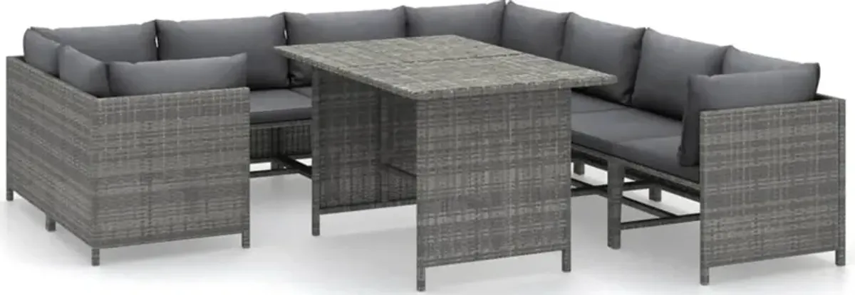 Avio 9pc Outdoor Modular Sofa Set, Square Coffee Table, Gray Rattan - Benzara