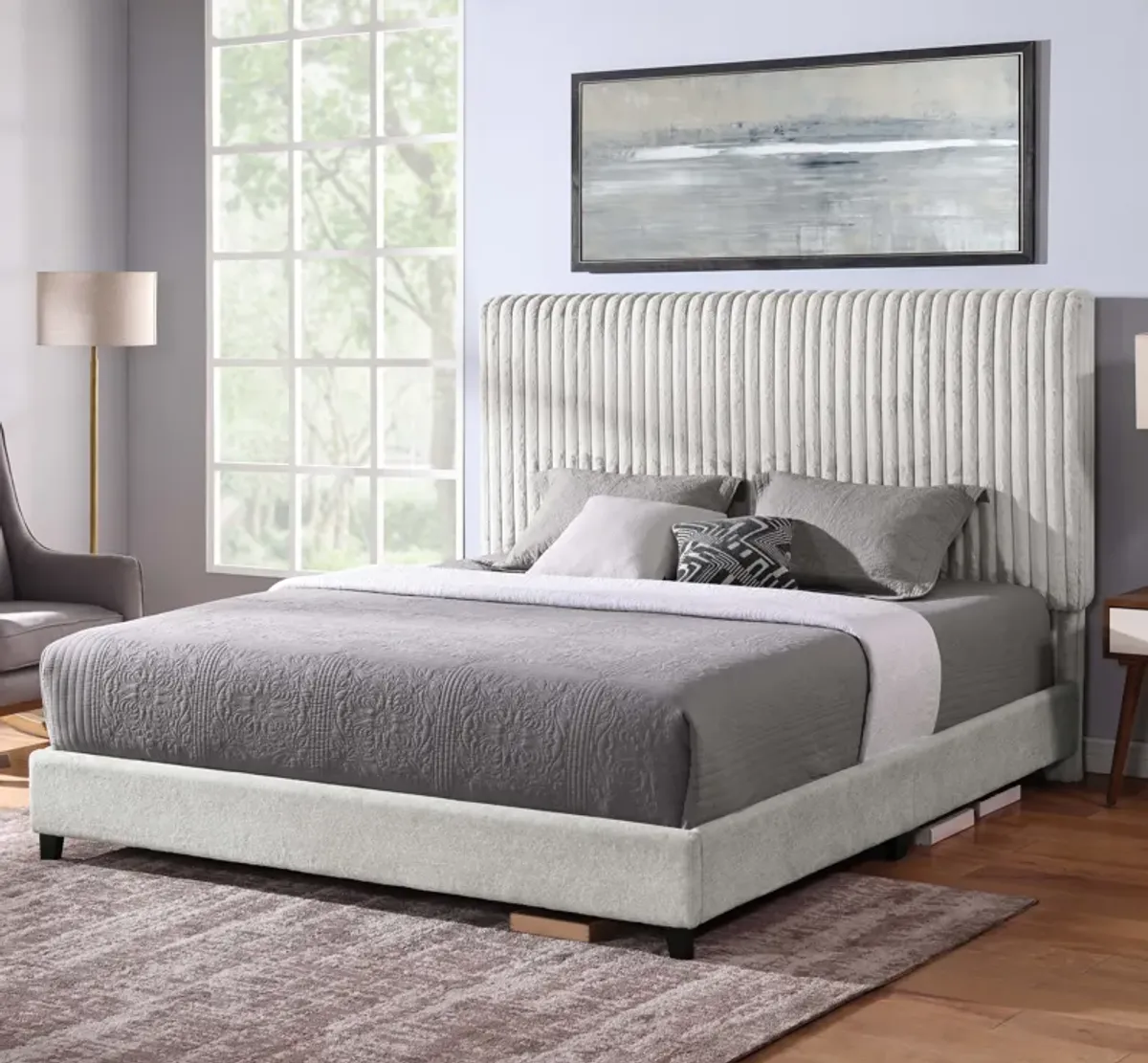 Bridger Upholstered King Panel Bed Stone