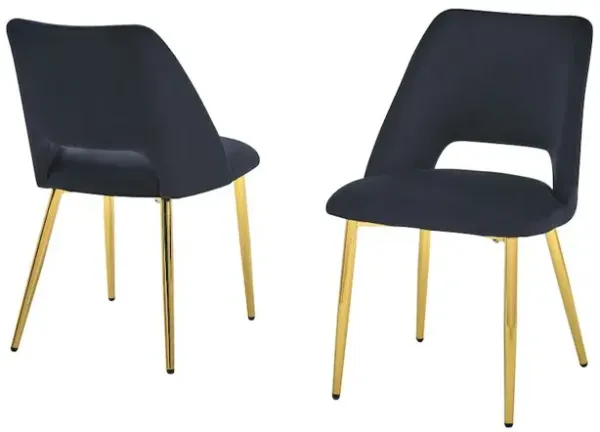 Black Velvet Dining Side Chair Openback, Chrome Gold, Set of 2