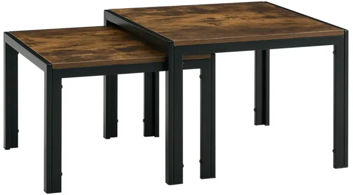 Nesting Coffee Table Set Of 2, Square Modern Stacking Table With Wood Finish For Living Room