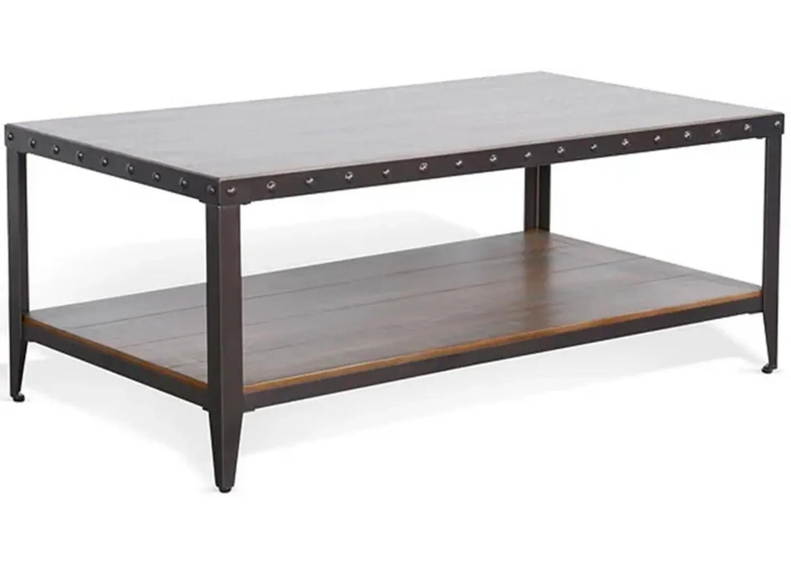 Ayka Coffee Table w Shelf, Nailhead Accent, 48 Inch Rectangular Brown - Benzara