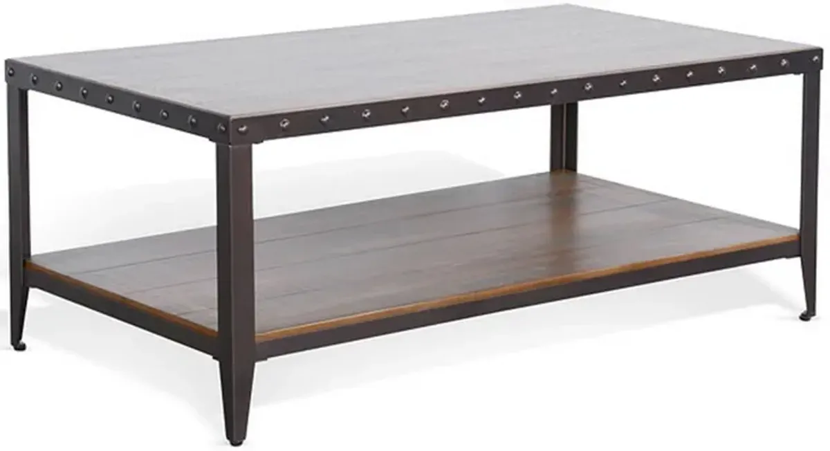 Ayka Coffee Table w Shelf, Nailhead Accent, 48 Inch Rectangular Brown - Benzara