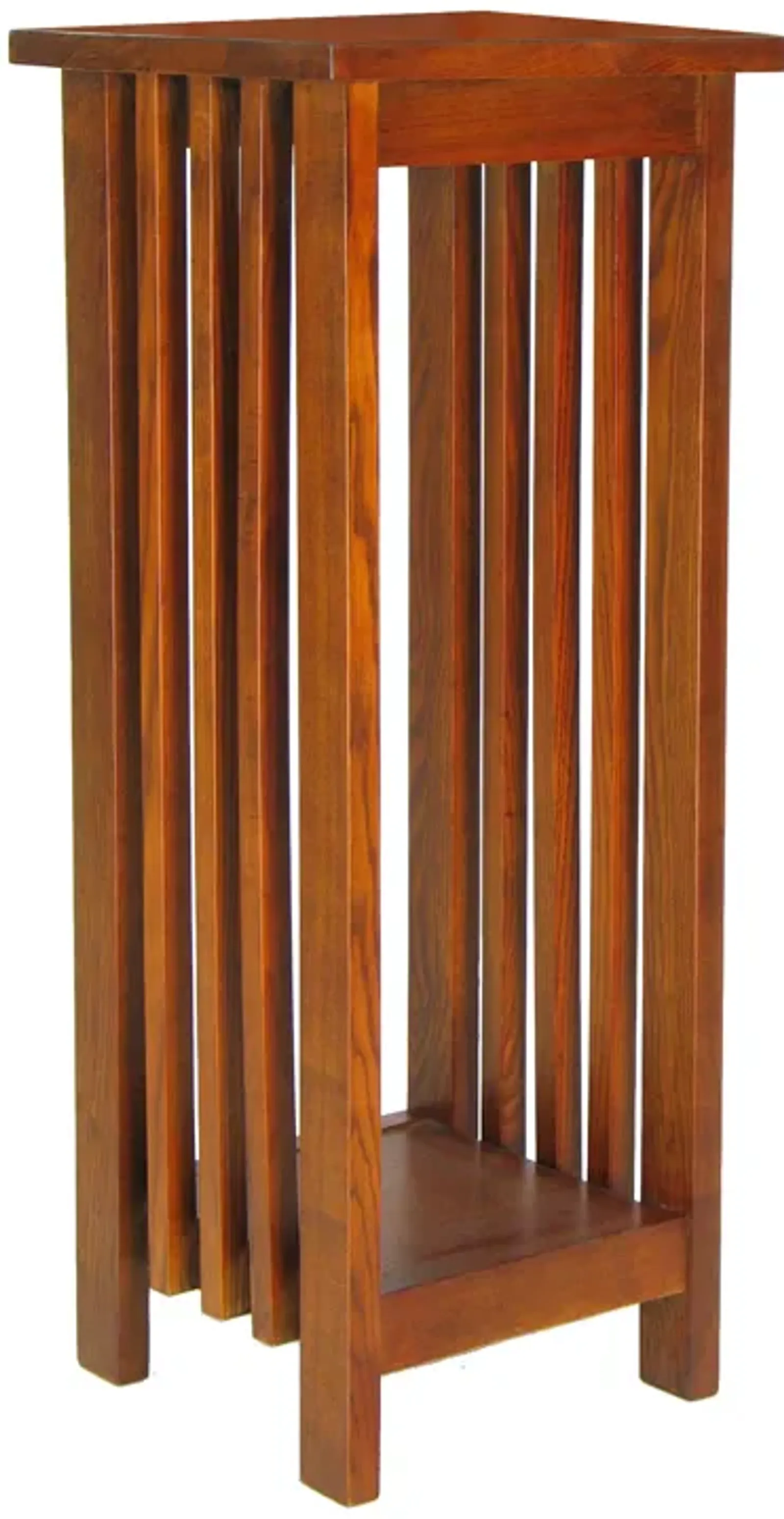 30 Inch Wooden Flower Stand with Bottom Shelf and Slatted Sides, Brown-Benzara