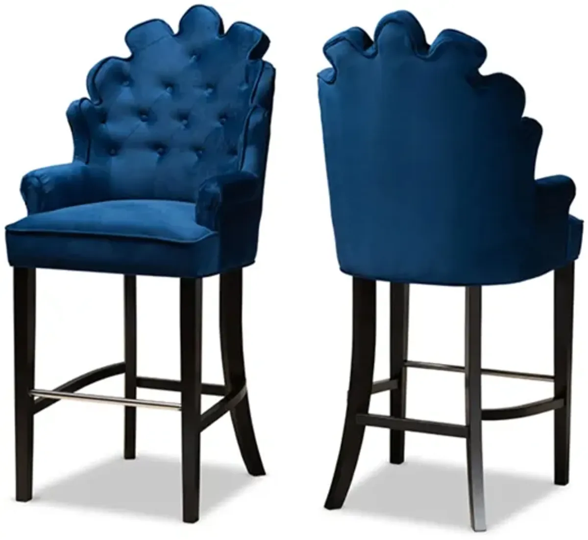 Baxton Studio Chloe Modern and Contemporary Navy Blue Velvet Upholstered and Dark Brown Finished Wood 2-Piece Bar Stool Set