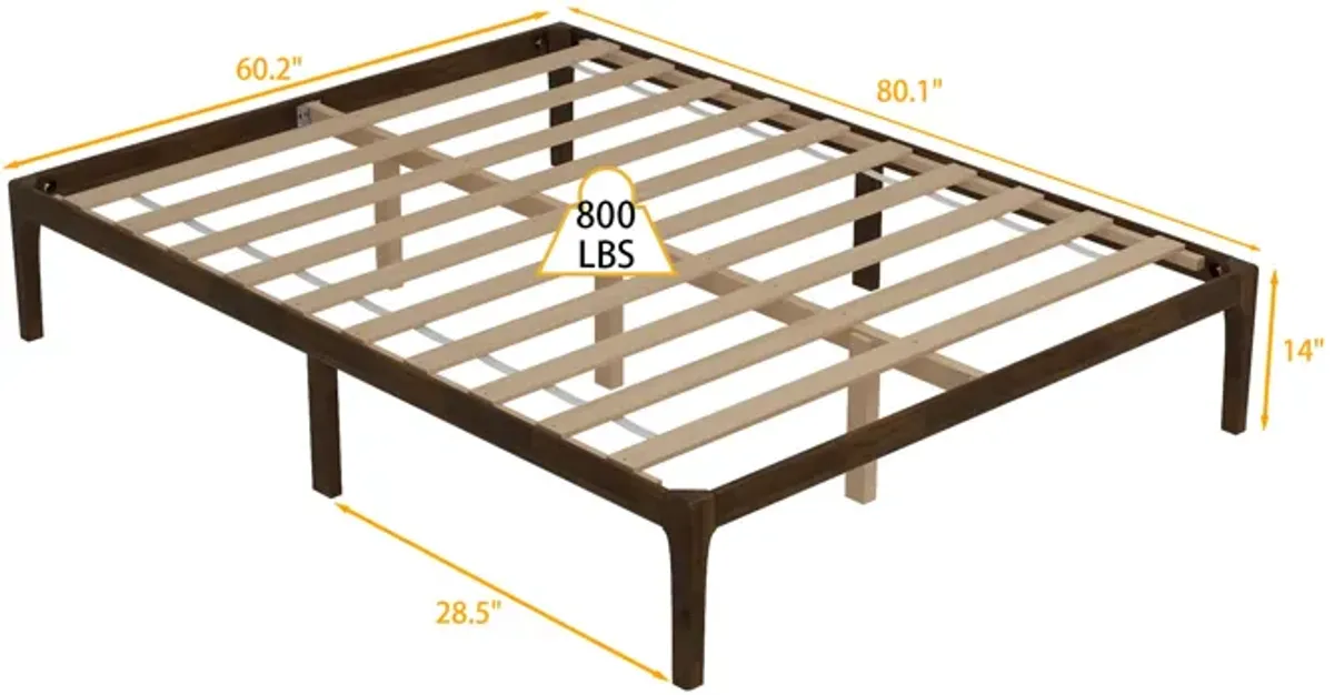 FUFU&GAGA Queen Size Platform Bed Frame with Solid Wood Slats, 800 LBS Capacity, (60.2" W x 80.1" L x 14" H),Walnut