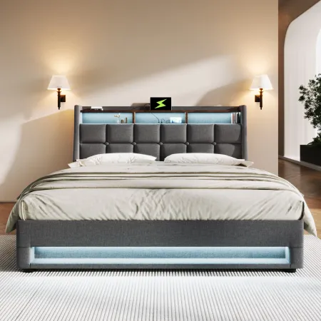 Merax Storage Platform Bed  with LED and USB Port