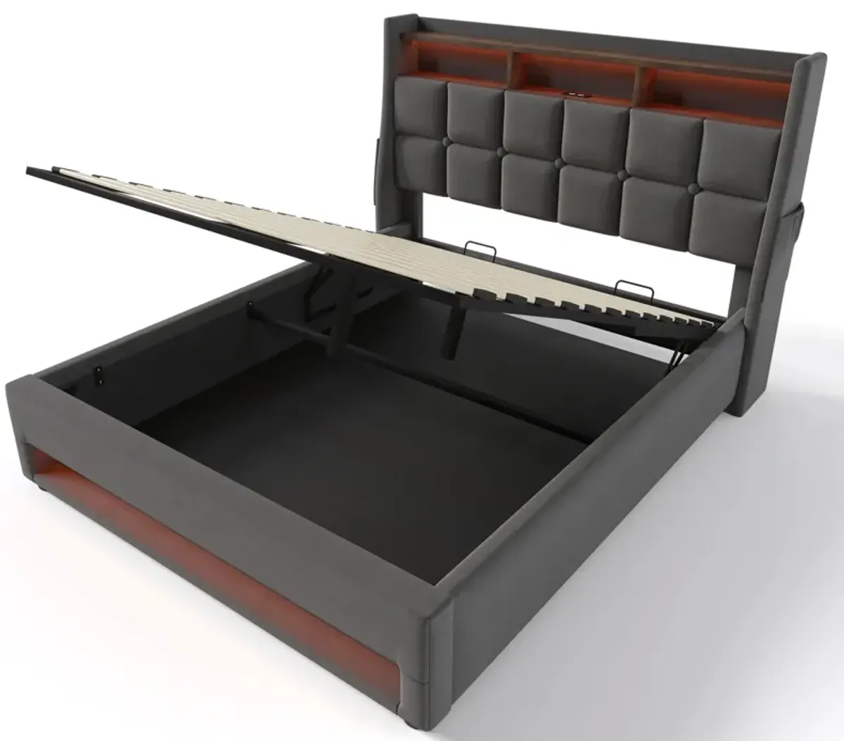 Merax Storage Platform Bed  with LED and USB Port