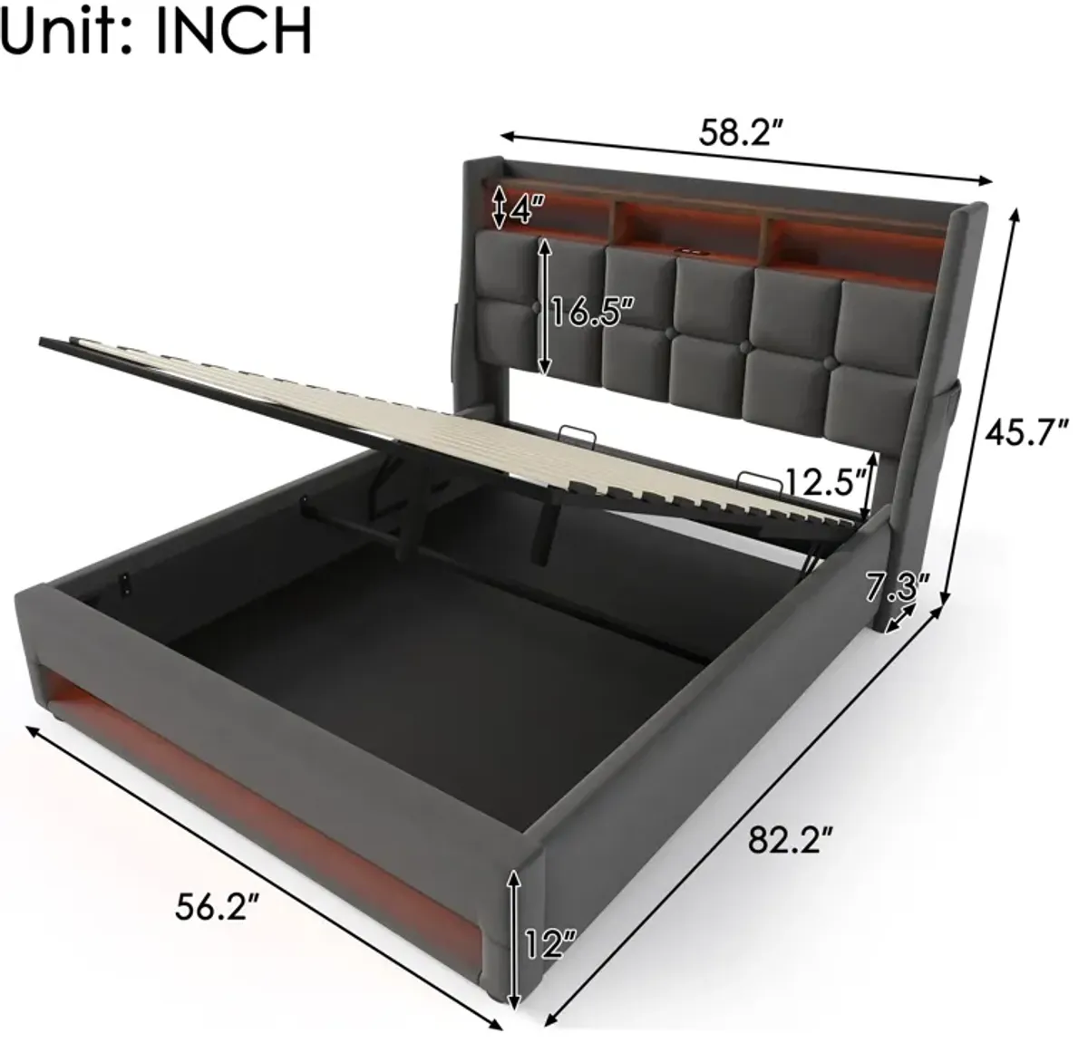 Merax Storage Platform Bed  with LED and USB Port