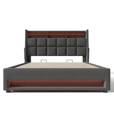 Merax Storage Platform Bed  with LED and USB Port