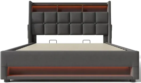 Merax Storage Platform Bed  with LED and USB Port