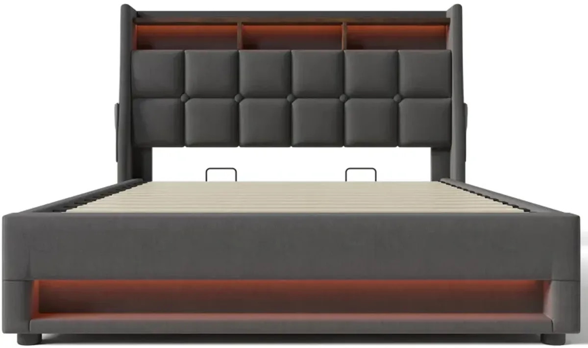 Merax Storage Platform Bed  with LED and USB Port